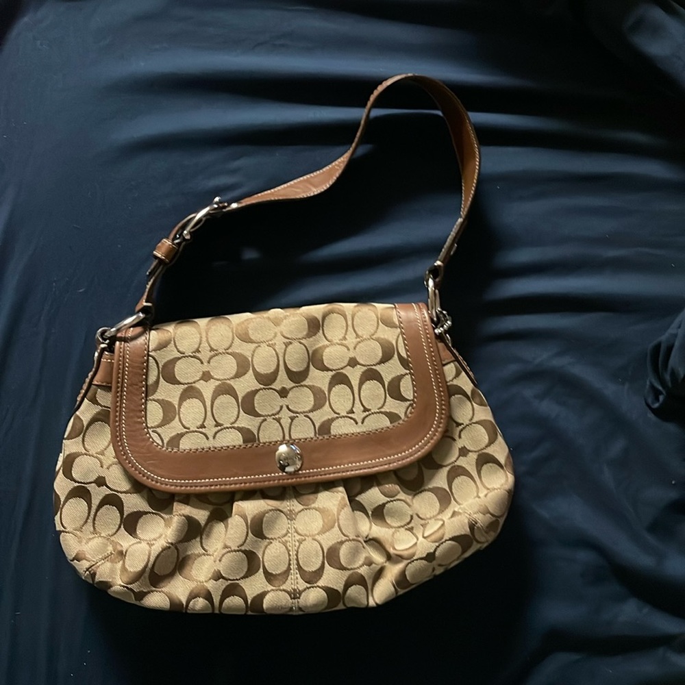 Coach purse small handbag tan and dark brown